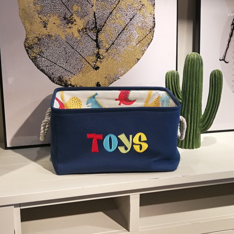 Wholesale Canvas Folding Embroidery Cartoon Dinosaur Toy Storage Basket